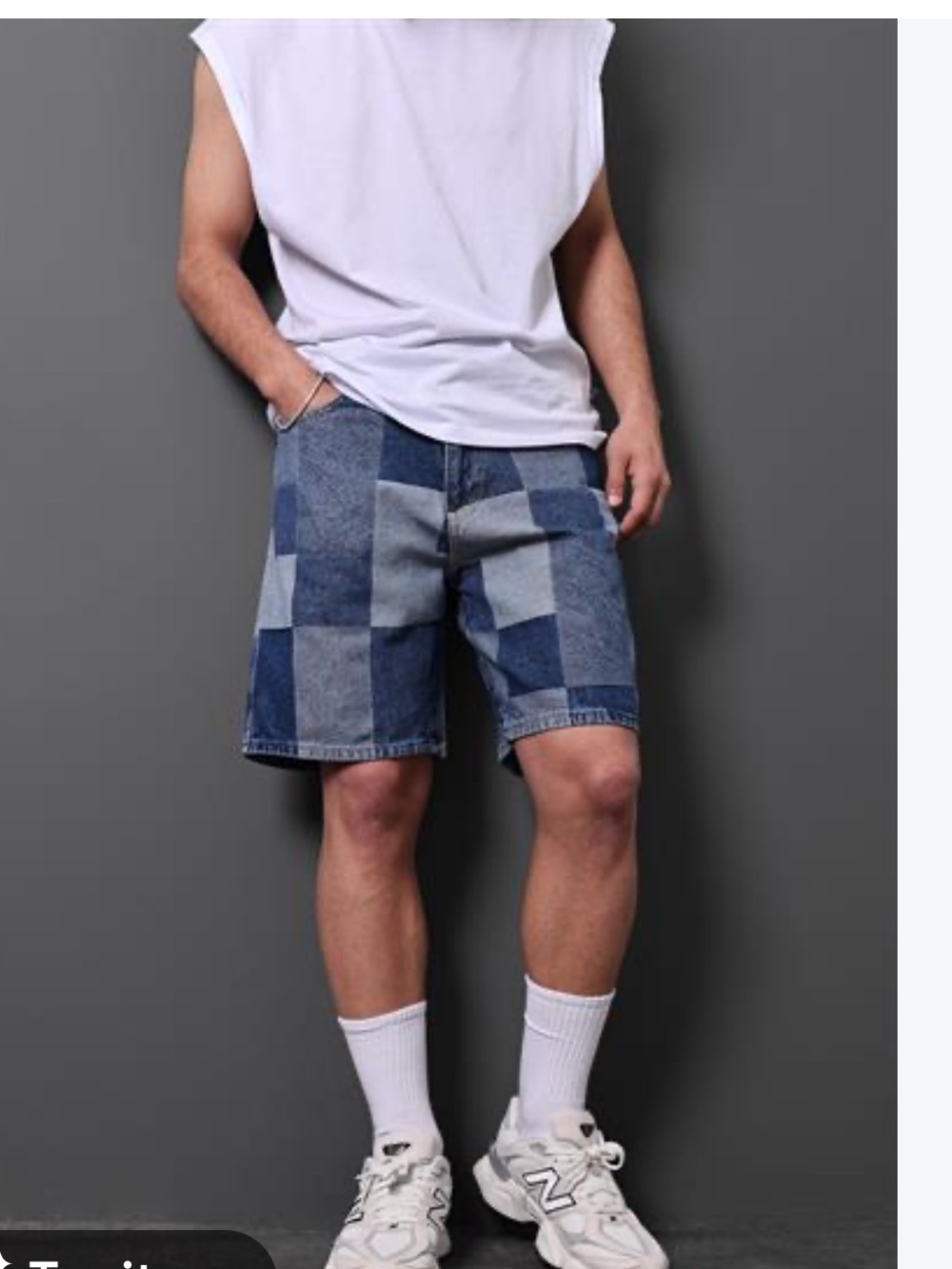 Japanese style Handcuff Patchwork Blue Denim Men’s Shorts
